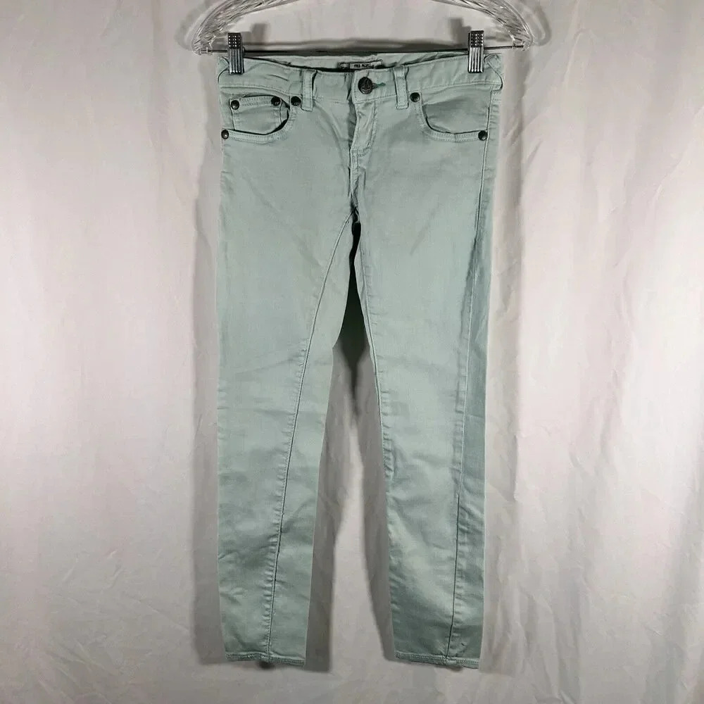 Free People Jeans Women's 24 Light Green Denim Low Rise Cotton Blend Pockets